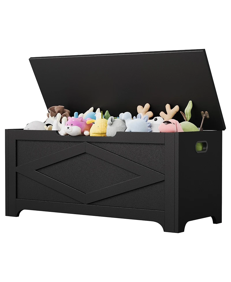 Storage Chest Bench with Safety Hinges, 39 Inch 300 Lbs Capacity Farmhouse Toy Blanket Storage Organizer for Entryway, Bedroom, Living Room
