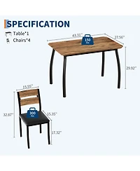 5-Piece Dining Table Set for 4, Space Saving Kitchen Furniture Set with Safe Chamfer Edge Table, Upholstered Chairs for Small Apartment