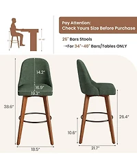 Counter Height Bar Stools Set of 4, Linen Fabric Upholstered Bar Chairs with Backs and Wood Legs, 360degree(s) Swivel Barstools