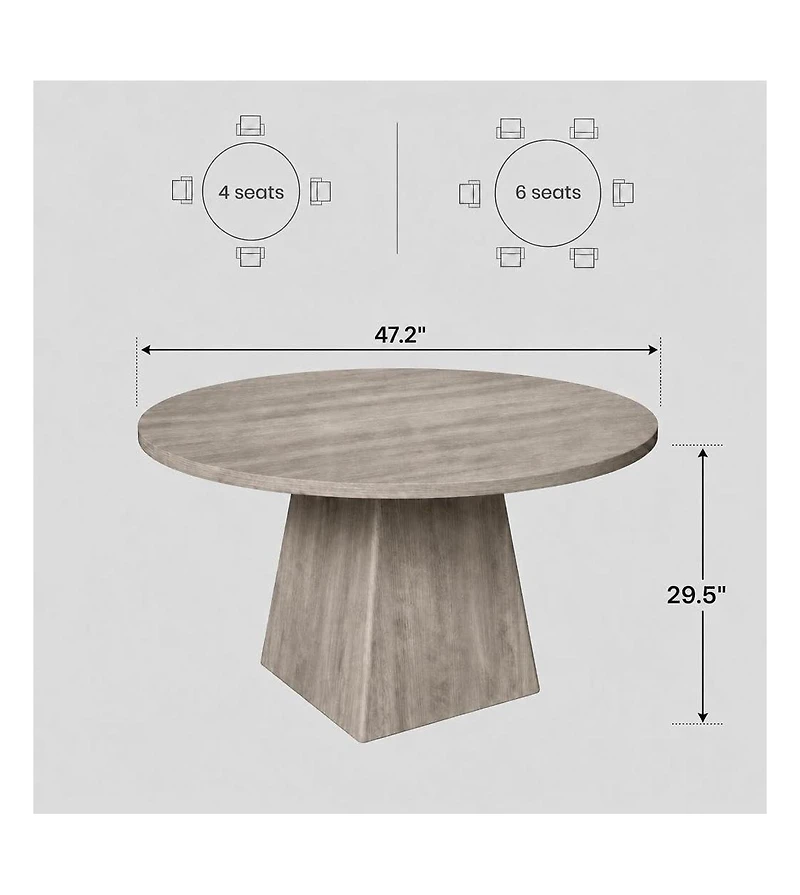 47-Inch Round Pedestal Dining Table, Seats 4-6, Grey, 350 lb Capacity