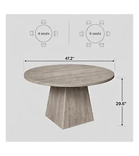 47-Inch Round Pedestal Dining Table, Seats 4-6, Grey, 350 lb Capacity