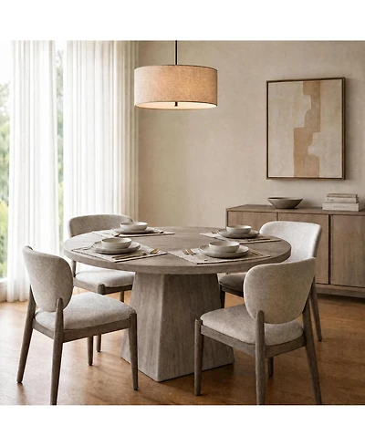 47-Inch Round Pedestal Dining Table, Seats 4-6, Grey, 350 lb Capacity
