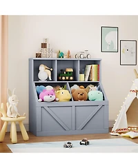 Kids Bookshelf Toy Storage Organizer 35.4"H Layered Cubby Storage Wood Frame Low Height Kid-Friendly for Playroom Bedroom Nursery