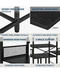 3-Tier Media Storage Shelf with Power Outlet, Record Player Stand, Cd Dvd Organizer Rack for Living Room Entertainment Space