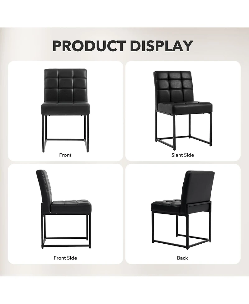 Dining Chairs Set of 2, Mid-Century Modern Armless Kitchen Chair with Upholstered Pu Leather Seat, Metal Frame, 300 Lbs Capacity for Dining Room Cafe