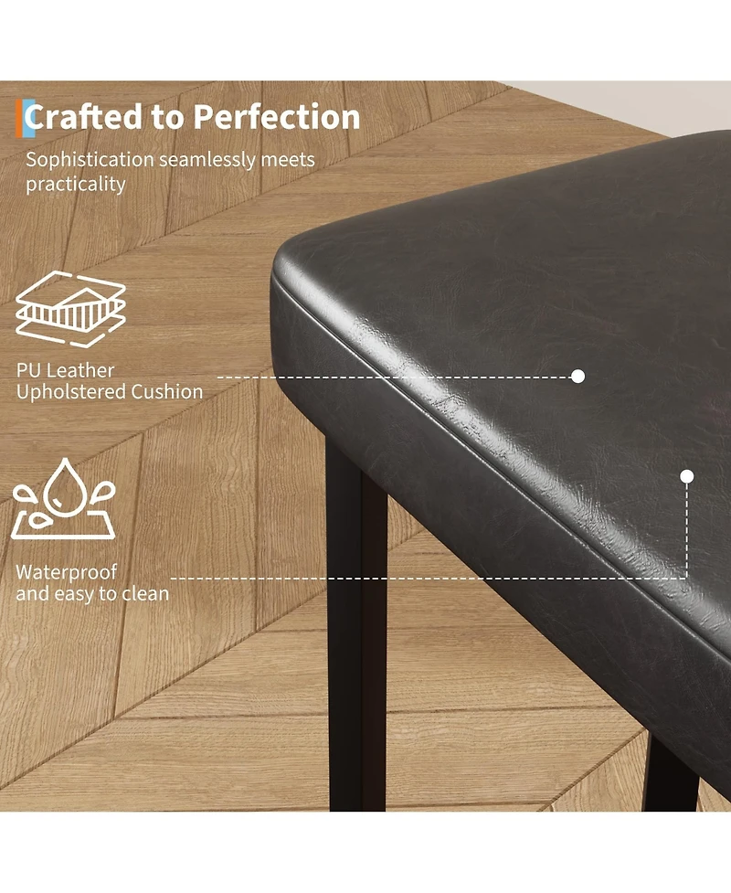 Counter Height Bar Stools Set of 2, Modern Faux Leather Upholstered Barstools with Metal Legs, Space-Saving Backless Stools for Kitchen Kitchen Island
