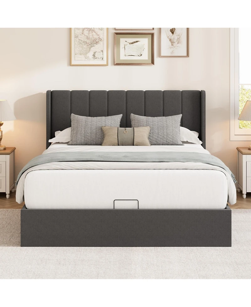 Bed Frame with Storage,Hydraulic Lift Up Bed with Headboard, Modern Upholstered Platform Bed Frame,Hydraulic System with Handle
