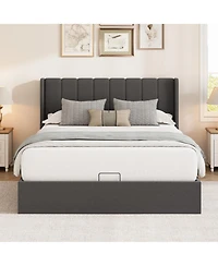 Bed Frame with Storage,Hydraulic Lift Up Bed with Headboard, Modern Upholstered Platform Bed Frame,Hydraulic System with Handle