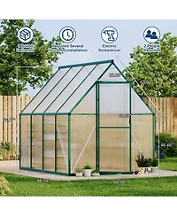 6x7 Ft Walk-In Sun Room Greenhouse, Aluminum Frame with Clear Polycarbonate Panels for Patio Backyard Garden All-Season Growing, Green/Silver