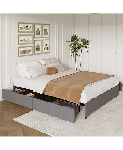 King/Queen/Full Upholstered Platform Bed with Drawers, Linen Storage Bed Frame, Engineered Wood for Bedroom