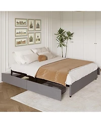 King/Queen/Full Upholstered Platform Bed with Drawers, Linen Storage Bed Frame, Engineered Wood for Bedroom