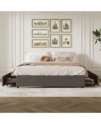 King/Queen/Full Upholstered Platform Bed with Drawers, Linen Storage Bed Frame, Engineered Wood for Bedroom