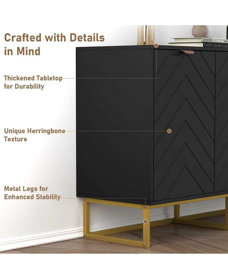 47 x 16 x 31 in Set of 2 Sideboard Buffet Cabinet with Doors, Engineered Wood Storage Credenza for Dining Room Living Room Entryway, Black