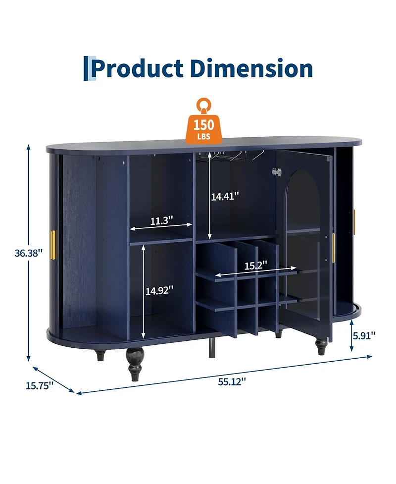Bar Cabinet with Storage, Sliding Door Mid Century Modern Buffet Cabinet with Detachable Wine Rack and Glass Holder for Living Room, Kitchen, Entryway