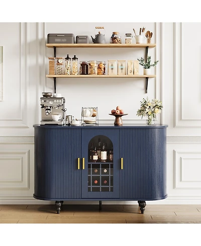 Bar Cabinet with Storage, Sliding Door Mid Century Modern Buffet Cabinet with Detachable Wine Rack and Glass Holder for Living Room, Kitchen, Entryway
