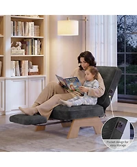 Accent Lounge Chair with Adjustable Backrest and Built-in Footrest Tufted Corduroy Armchair with Lumbar Pillow for Living Room Bedroom Reading Nook