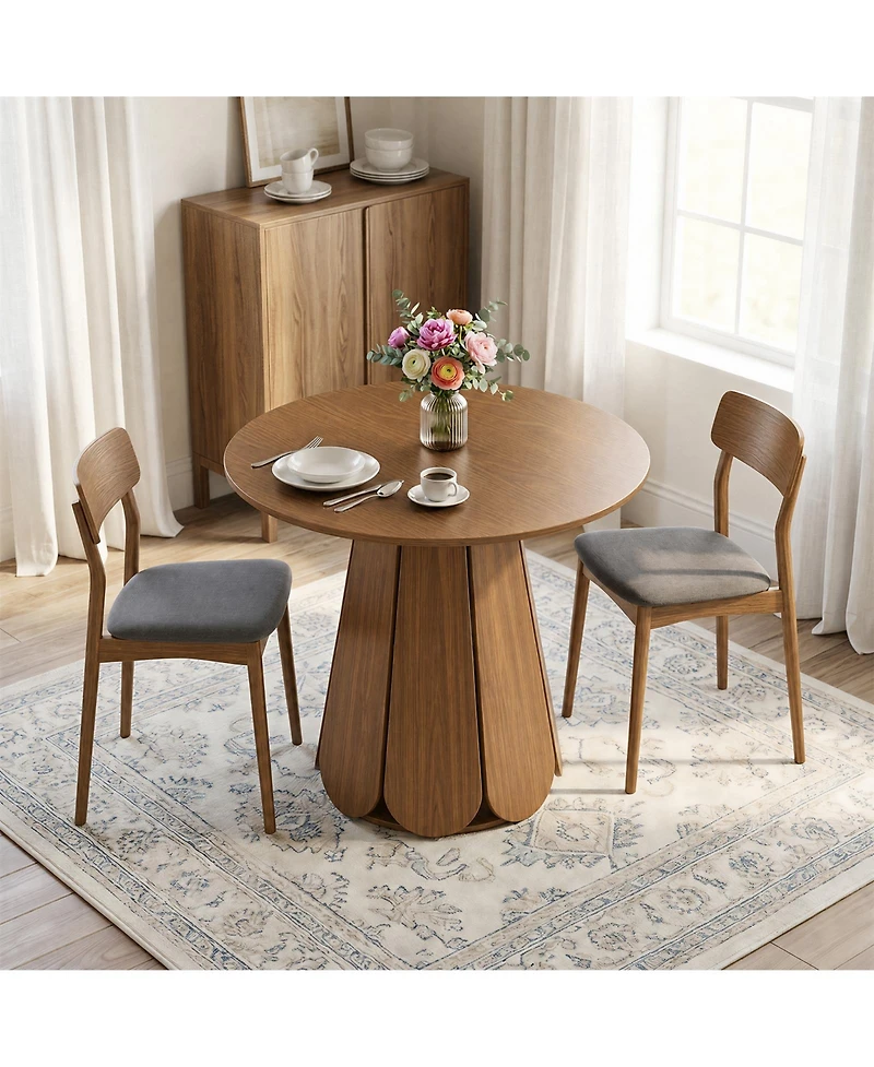 31.5" Brown Round Farmhouse Dining Table with Pedestal Base, Seats 2-4