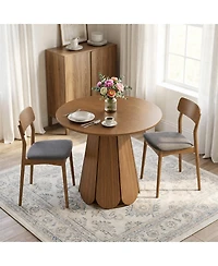 31.5" Brown Round Farmhouse Dining Table with Pedestal Base, Seats 2-4