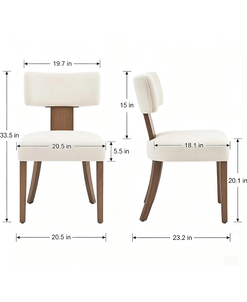 6 Set of Mid-Century Farmhouse Dining Chairs, Upholstered Ergonomic Chairs with Curved Backrest and Wooden Legs for Kitchen, Dining Room, Apartment
