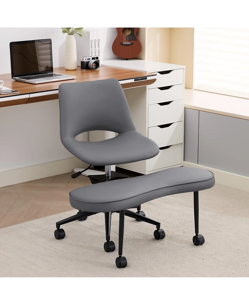 Office Chair, Ergonomic Criss Cross Legged Swivel Chair for Home Office | Meditation Kneeling Chair with Wheels, Lumbar Support for Study Yoga