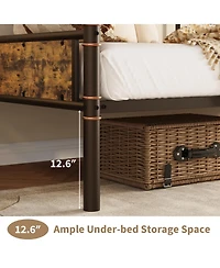 Daybed Frame Full Size Metal Space-Saving with Classic Wood Headboard Heavy Duty Steel Slats Noise-Free for Living Room Bedroom Guest Room