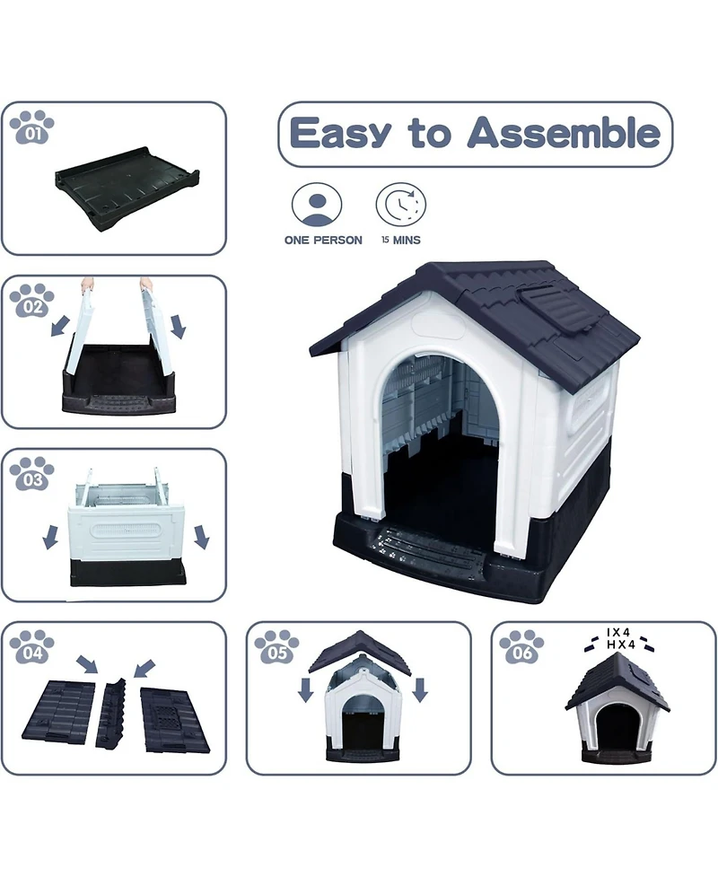 Small/Medium/Large Pp Dog Crate with Roof Window, Weatherproof Indoor Outdoor Dog House for Backyard Patio