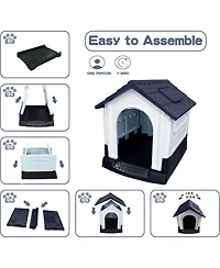 Small/Medium/Large Pp Dog Crate with Roof Window, Weatherproof Indoor Outdoor Dog House for Backyard Patio