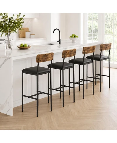 Set of Bar Stools 26" Counter Height Pu Leather Swivel Chairs with Backrest and Footrest Ergonomic Comfort for Kitchen Island Home Bar