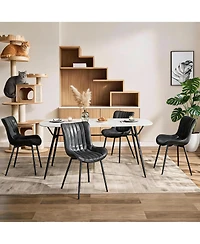 Dining Chairs Set of 2, Ergonomic Upholstered Kitchen Chair with Waterproof Pu Leather Seat, Stable Metal Legs, 300 lbs Capacity, Black