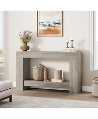 47.2" Farmhouse Console Table with H-Base, 2-Tier Entryway Sofa Table for Living Room,Light Grey