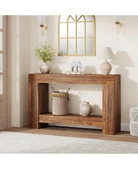 47.2" Farmhouse Console Table with H-Base, 2-Tier Entryway Sofa Table for Living Room,Brown