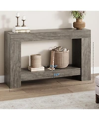 47.2" Farmhouse Console Table with H-Base, 2-Tier Entryway Sofa Table for Living Room,Grey