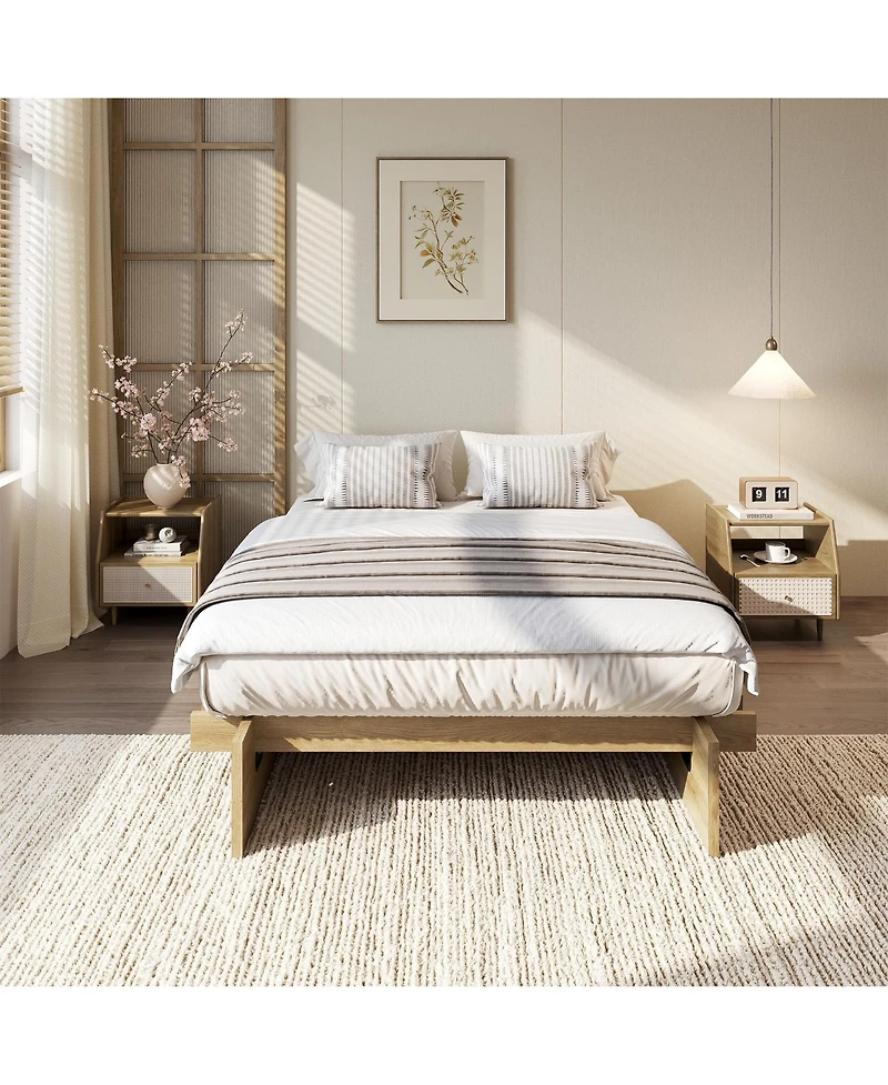 Minimalist Low Profile Platform Bed Frame, Noise-Free Slat Support, No Box Spring Needed