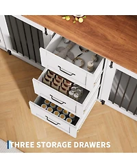 95" Large Dog Crate Furniture for 2 Dogs, Farmhouse Wooden Dog Kennel with 3 Storage Drawers, Duty Furniture Style Tv Stand with Sliding Barn Doors
