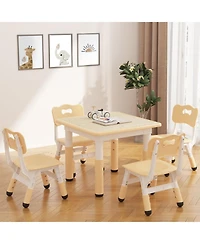 Height Adjustable Kids Table and 4 Chairs Set, Game Study Table with Graffiti Erasable Desktop, Non-Slip Legs for Playroom, Bedroom, Daycare