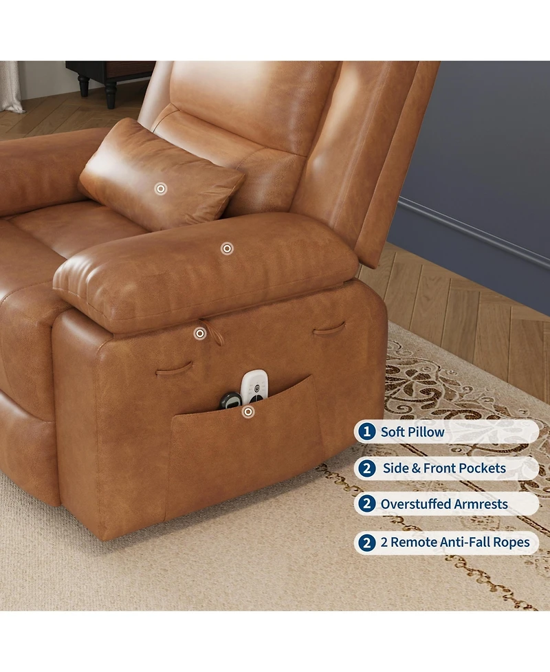 Power Lift Recliner with Heat and Massage, Pu Leather Electric Chair for Seniors,Brown