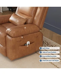 Power Lift Recliner with Heat and Massage, Pu Leather Electric Chair for Seniors,Brown