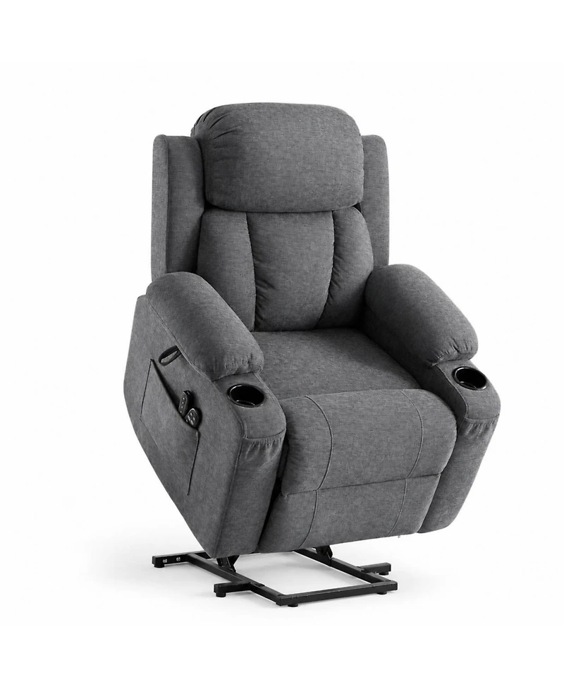 Oversized Chenille Power Lift Recliner with Heat, Massage and Memory Remote, Usb, Cup Holders,Grey