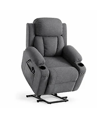 Oversized Chenille Power Lift Recliner with Heat, Massage and Memory Remote, Usb, Cup Holders,Grey