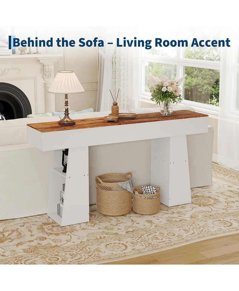 63" Entryway Table, Console Table for Entryway, Wood Sofa Table with Hidden Side Storage, Modern Hallway Table for Living Room, Foyer
