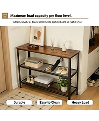 40" Industrial 3-Tier Console Table with Mesh Shelves