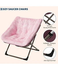 Folding Saucer Chairs Set of 2 Comfy Faux Fur Lazy Chair with Metal Frame 300 lb Capacity No Assembly Required for Bedroom Dorm Apartment