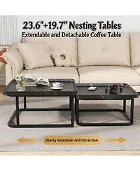Set of 2 Black Nesting Coffee Tables, Mid-Century Modern Square Stackable Side Tables
