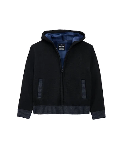 Xray Boy's Full Zip Hooded Sweater With Stripes And Faux Shearling Lining