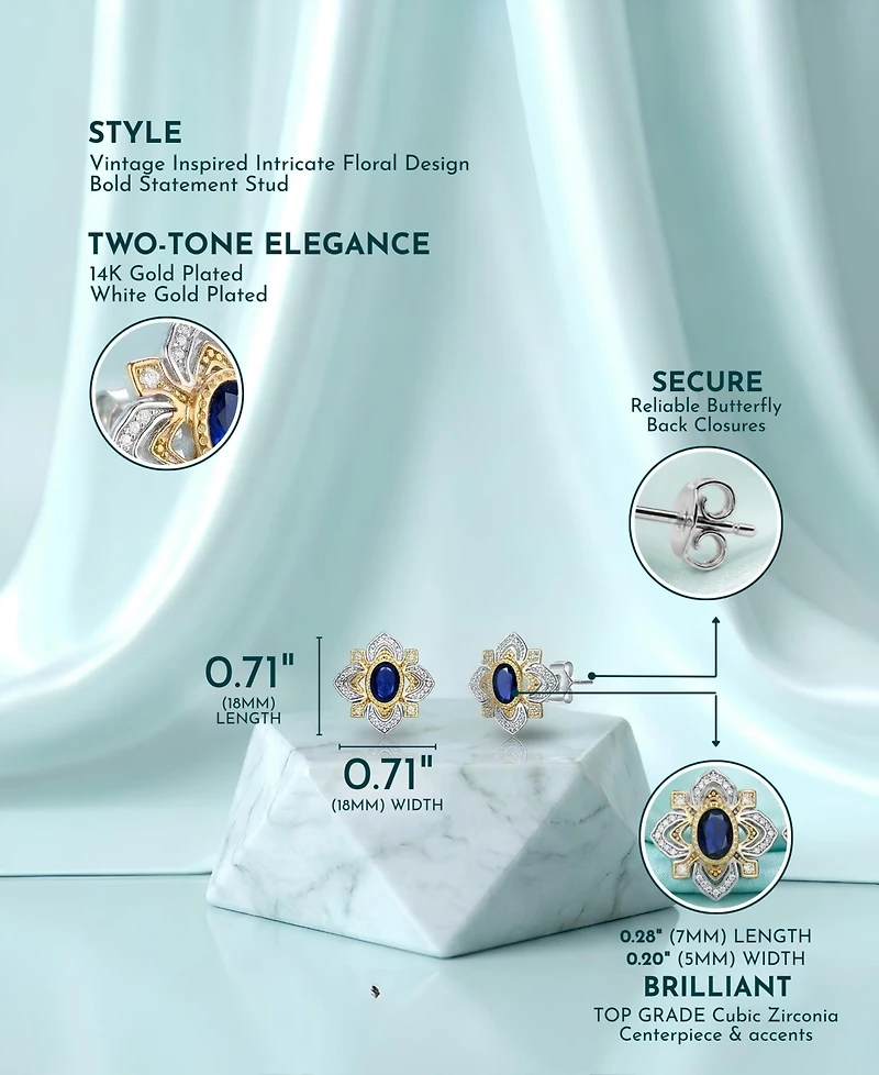 Classy White Gold Plated and 14K with Cubic Zirconia Stud Earrings