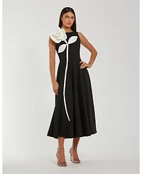Mac Duggal Women's Floral Applique Sleeveless A-Line Midi Dress