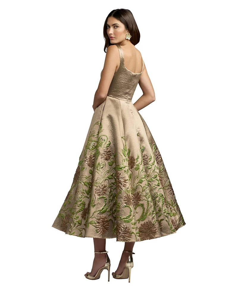 Mac Duggal Women's Embroidered Floral Jacquard A-Line Midi Dress