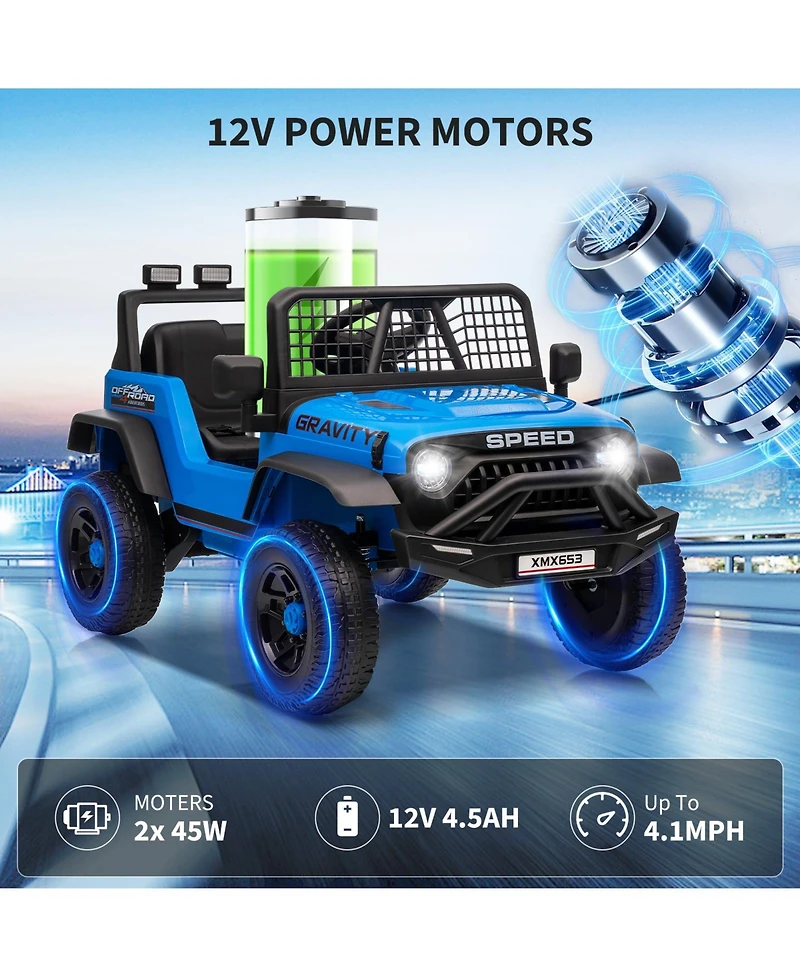 Single Seat 12V Ride On Car for Kids with Remote, Battery Powered Toddler Toy for Ages 3-6, Indoor Outdoor Driving, Blue