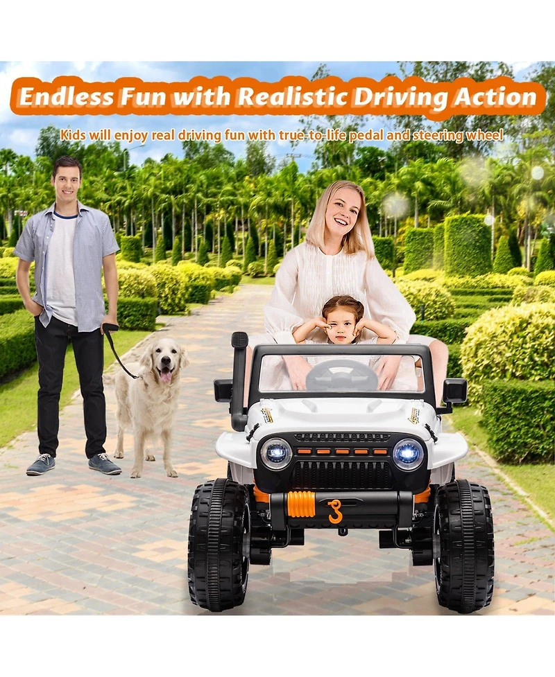 24V Two-Seat Electric Ride-On Truck, Four 45W Motors, Switchable 4WD/2WD, Remote Control, Led Headlights, Audio Player, Cushioned Seats for Children