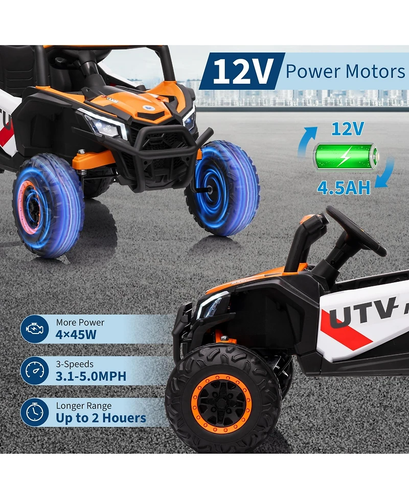 12V Kids Ride On Utv with Remote Control, Battery Powered 4-Wheel Off Road Vehicle with Dual Motors for Outdoor Fun, Orange, Ages 3-6